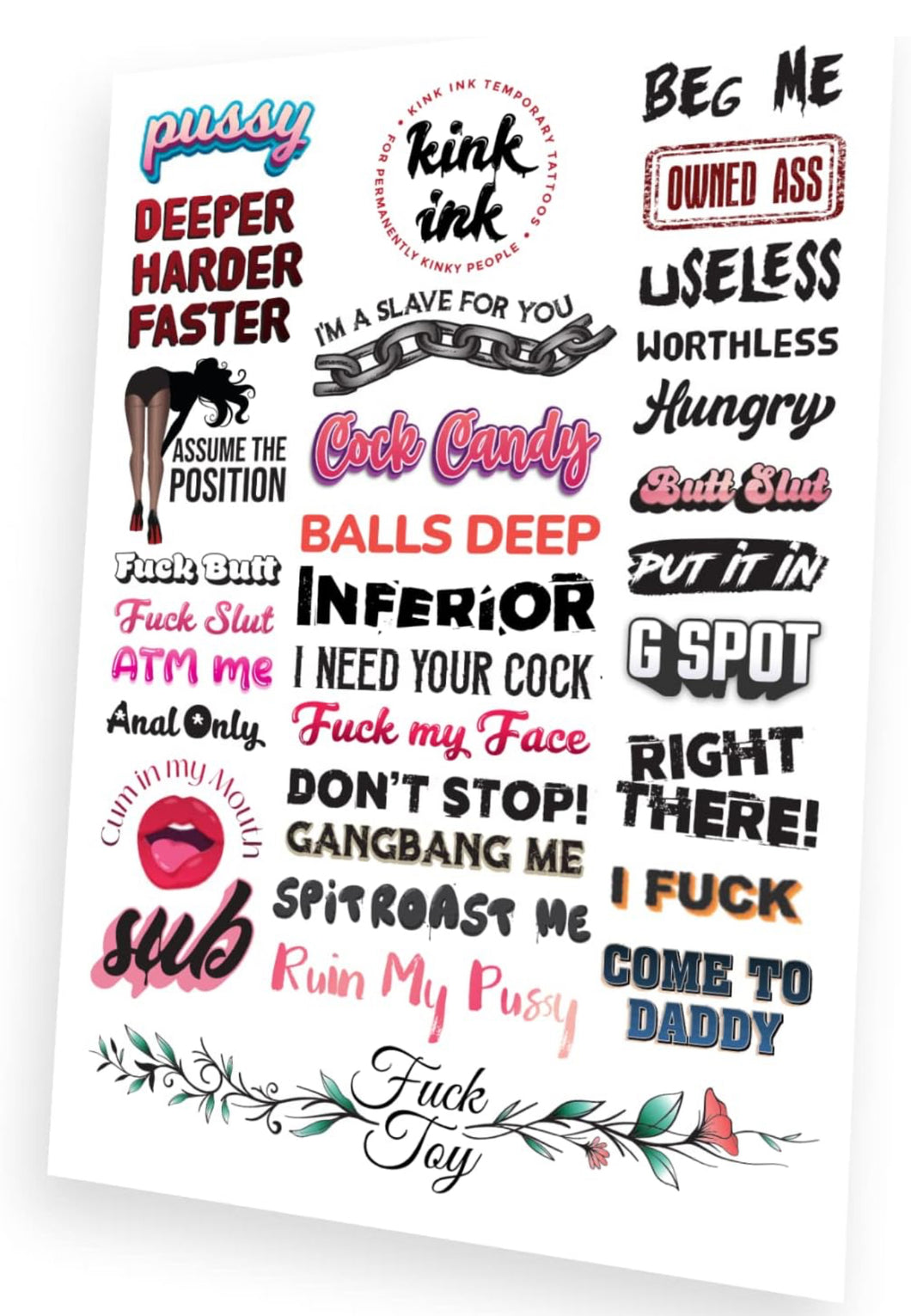 Kinky Phrases Temporary Tattoo