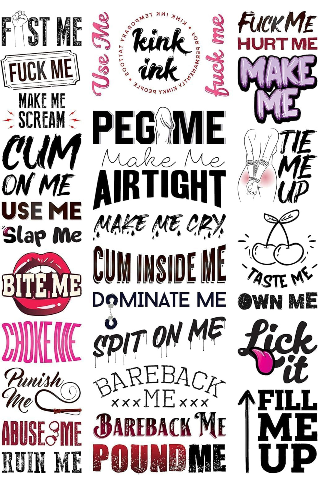 Kinky Phrases Temporary Tattoo