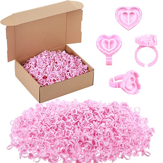 100 pink heart glue rings